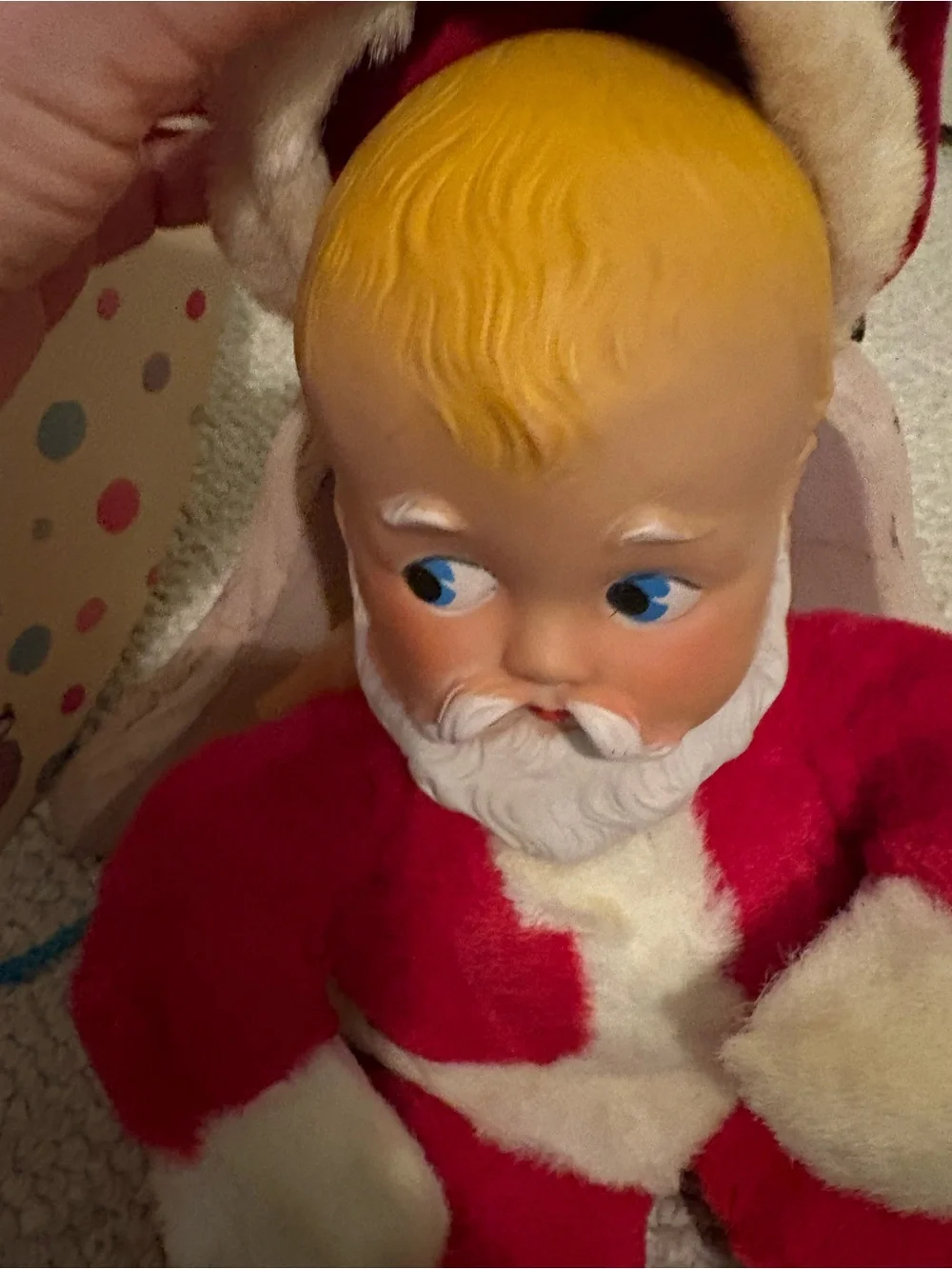 Vintage Knickerbocker Plush baby Santa Doll - Red and Cream Holiday Toy